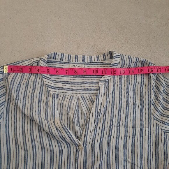 J. Crew Factory Women's Size XXL White Blue Stripe Tie Sleeve Button Up Shirt - Picture 12 of 14